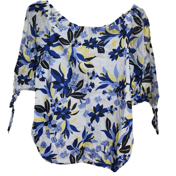Draper James Tops - Draper James Floral Off Shoulder Top Womens Size Medium Blue Yellow Cotton